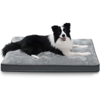 Dog Crate Bed Waterproof Deluxe Plush Dog Beds with Removable Washable Cover Anti-Slip Bottom Pet Sleeping Mattress for Large, Medium, Jumbo, Small Dogs, 35 x 22 inch, Gray