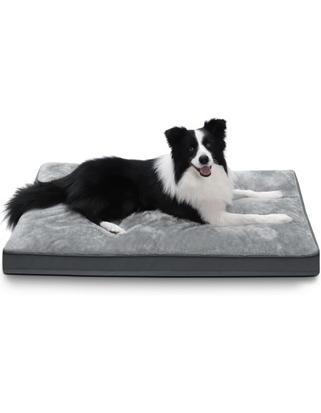 Dog Crate Bed Waterproof Deluxe Plush Dog Beds with Removable Washable Cover Anti-Slip Bottom Pet Sleeping Mattress for Large, Medium, Jumbo, Small Dogs, 35 x 22 inch, Gray