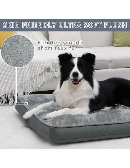 Dog Crate Bed Waterproof Deluxe Plush Dog Beds with Removable Washable Cover Anti-Slip Bottom Pet Sleeping Mattress for Large, Medium, Jumbo, Small Dogs, 35 x 22 inch, Gray