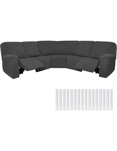 7 Pcs L Shape Sectional Recliner Sofa Covers 5 Seat Sectional Couch Covers Milk Silk Velvet Stretch Reclining Sofa Cover Sofa Slipcover Furniture Protector for Room (Dark Gray,Milk Silk)