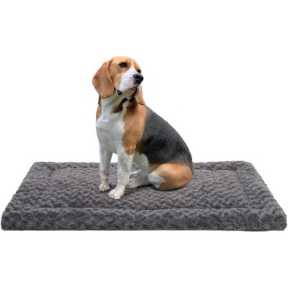 Washable Dog Bed Mat Reversible Dog Crate Pad Soft Fluffy Pet Kennel Beds Dog Sleeping Mattress for Large Jumbo Medium Small Dogs, 35 x 22 Inch, Gray