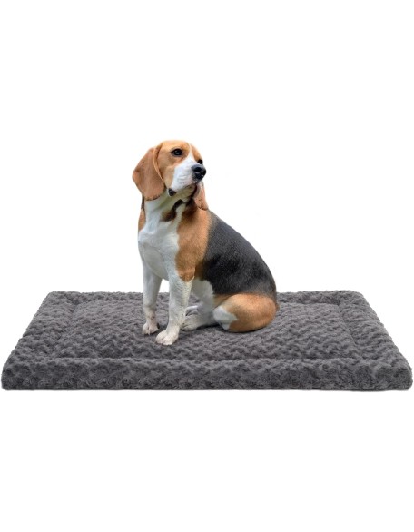 Washable Dog Bed Mat Reversible Dog Crate Pad Soft Fluffy Pet Kennel Beds Dog Sleeping Mattress for Large Jumbo Medium Small Dogs, 35 x 22 Inch, Gray