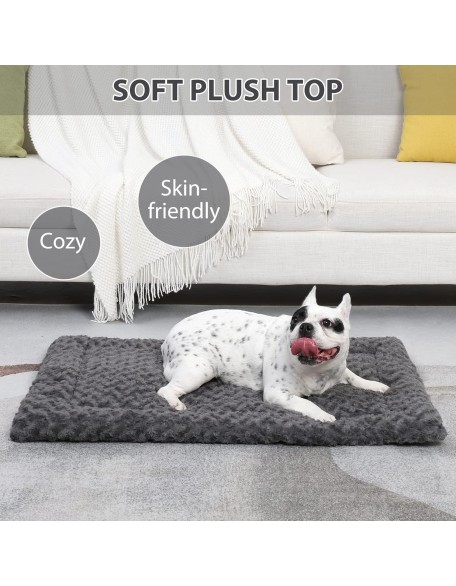 Washable Dog Bed Mat Reversible Dog Crate Pad Soft Fluffy Pet Kennel Beds Dog Sleeping Mattress for Large Jumbo Medium Small Dogs, 35 x 22 Inch, Gray