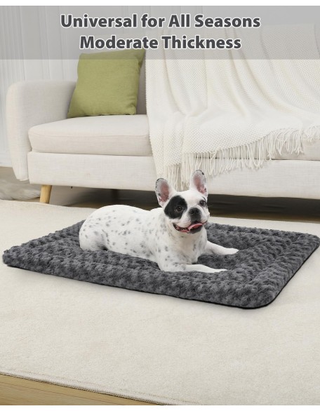 Washable Dog Bed Mat Reversible Dog Crate Pad Soft Fluffy Pet Kennel Beds Dog Sleeping Mattress for Large Jumbo Medium Small Dogs, 35 x 22 Inch, Gray