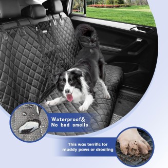 Back Seat Cover 60/40 Split Bench for Cars,Trucks,SUVs - Waterproof Easy Cleanup Car Seat Protector Great for Messy Kids and Drooling Pet Dogs(Black)