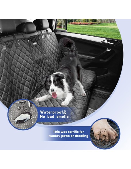 Back Seat Cover 60/40 Split Bench for Cars,Trucks,SUVs - Waterproof Easy Cleanup Car Seat Protector Great for Messy Kids and Drooling Pet Dogs(Black)