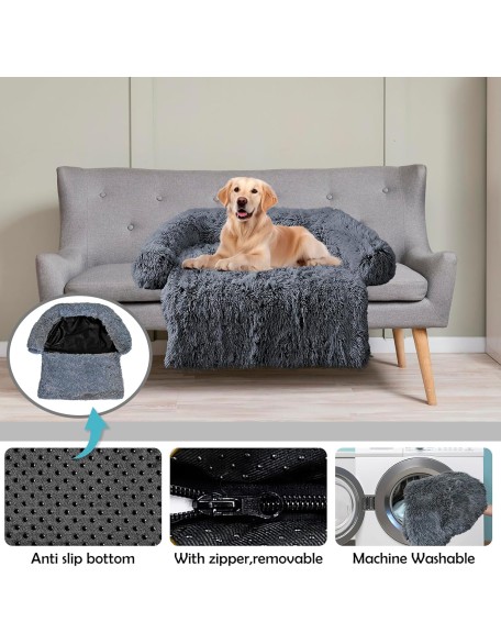 Premium Calming Dog Couch Bed Sofa Bed,Fluffy Plush Dog Bed Mat with Removable Washable Cover for Furniture Protector for Small,Medium, Large,and X-Large Dogs and Cats