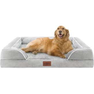 XL Dog Bed Waterproof, Extra Large Dog Beds Orthopedic Foam, Large Dog Beds with Bolster, Washable Dog Bed Sofa Pet Bed with Removable Cover & Non-Slip Bottom(X-Large,Grey White)