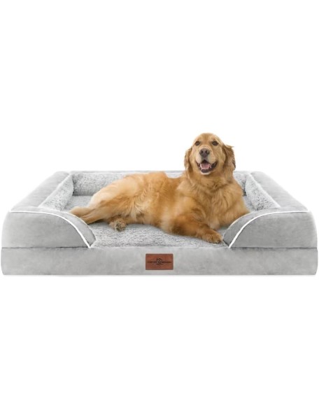 XL Dog Bed Waterproof, Extra Large Dog Beds Orthopedic Foam, Large Dog Beds with Bolster, Washable Dog Bed Sofa Pet Bed with Removable Cover & Non-Slip Bottom(X-Large,Grey White)