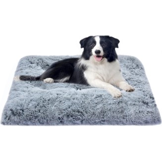 Dog Bed for Medium, Small Dogs Breeds,Soft and Comfortable Dog Bed Mats, Washable Plush Dog Cage Mat, Deluxe Plush Anti-Slip Pet Beds Mats, Fluffy Kennel Pad, Grey 36 X 24 in