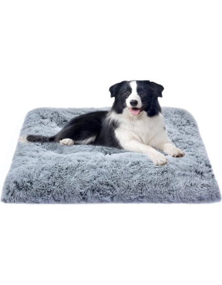 Dog Bed for Medium, Small Dogs Breeds,Soft and Comfortable Dog Bed Mats, Washable Plush Dog Cage Mat, Deluxe Plush Anti-Slip Pet Beds Mats, Fluffy Kennel Pad, Grey 36 X 24 in