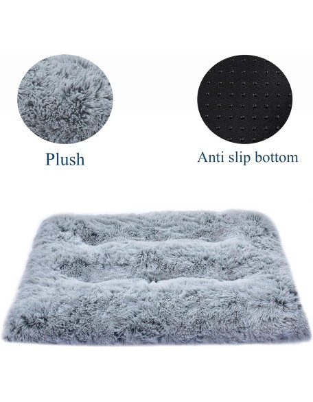 Dog Bed for Medium, Small Dogs Breeds,Soft and Comfortable Dog Bed Mats, Washable Plush Dog Cage Mat, Deluxe Plush Anti-Slip Pet Beds Mats, Fluffy Kennel Pad, Grey 36 X 24 in