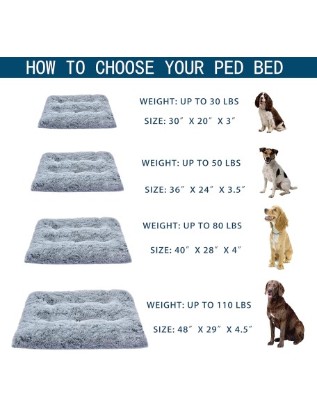 Dog Bed for Medium, Small Dogs Breeds,Soft and Comfortable Dog Bed Mats, Washable Plush Dog Cage Mat, Deluxe Plush Anti-Slip Pet Beds Mats, Fluffy Kennel Pad, Grey 36 X 24 in