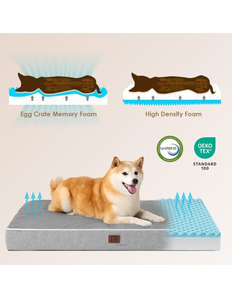 Orthopedic Memory Foam Dog Beds for Extra Large Dogs with Removable Waterproof Liner, Grey, 41x27