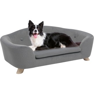 Large Cat Sofa, 35" Wide Dog Couch for Large and Medium Cats Dogs, Low Back Pet Sofa with Washable Cushion, Luxury Velvet Lounging Bed with Anti-Slip Bottom(Grey)