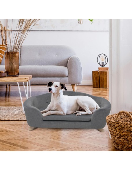 Large Cat Sofa, 35" Wide Dog Couch for Large and Medium Cats Dogs, Low Back Pet Sofa with Washable Cushion, Luxury Velvet Lounging Bed with Anti-Slip Bottom(Grey)