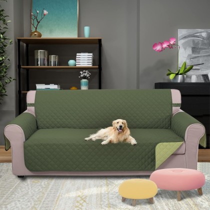 4 Seater Sofa Cover 91 Inch Large Couch Covers for 4 Cushion Couch with Elastic Straps Water Resistant Furniture Protector Cover for Pets Cat (Sofa XX-Large, Huntergreen/Sage)