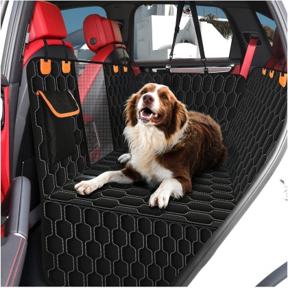 Dog Car Seat Cover for Back Seat,Waterproof with Mesh Window and Storage Pocket,Durable Scratchproof Nonslip Rear Dog Car Hammock with Universal Size Fits for Car/Truck/SUV