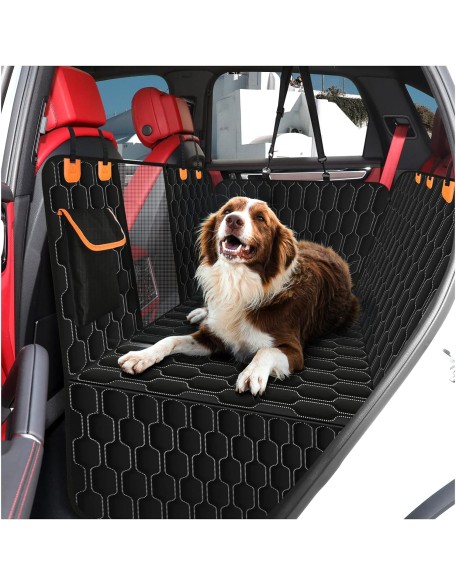 Dog Car Seat Cover for Back Seat,Waterproof with Mesh Window and Storage Pocket,Durable Scratchproof Nonslip Rear Dog Car Hammock with Universal Size Fits for Car/Truck/SUV