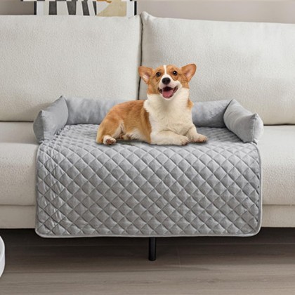 Dogs/Cats Bed Mat for Furniture Protector, Washable Dogs/Cats Sofa Couch Cover, Dog Bed Mat with Pillows, Dog Accessories, Light Grey 35.4 * 35.4in