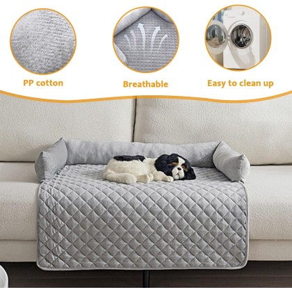 Dogs/Cats Bed Mat for Furniture Protector, Washable Dogs/Cats Sofa Couch Cover, Dog Bed Mat with Pillows, Dog Accessories, Light Grey 35.4 * 35.4in