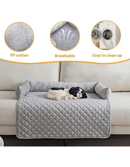 Dogs/Cats Bed Mat for Furniture Protector, Washable Dogs/Cats Sofa Couch Cover, Dog Bed Mat with Pillows, Dog Accessories, Light Grey 35.4 * 35.4in