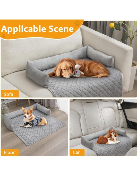 Dogs/Cats Bed Mat for Furniture Protector, Washable Dogs/Cats Sofa Couch Cover, Dog Bed Mat with Pillows, Dog Accessories, Light Grey 35.4 * 35.4in