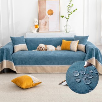 Waterproof Sofa Cover Anti Slip Couch Cover Leakproof Couch Throw Slipcover for Sectional L Shaped Sofa Universal Furniture Protector for Pets Dogs Cats, Navy Blue 79" x 134"