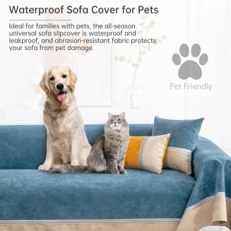 Waterproof Sofa Cover Anti Slip Couch Cover Leakproof Couch Throw Slipcover for Sectional L Shaped Sofa Universal Furniture Protector for Pets Dogs Cats, Navy Blue 79" x 134"