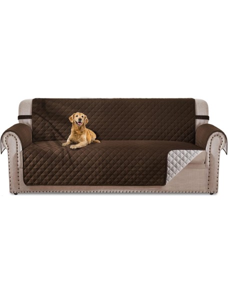 4 Seater Sofa Slipcover Reversible Couch Cover Dog Couch Cover Protector with Elastic Straps Enduring Sofa Covers for 4 Cushion Couch (4 Seater Sofa, Chocolate/Beige)