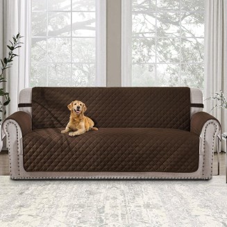 4 Seater Sofa Slipcover Reversible Couch Cover Dog Couch Cover Protector with Elastic Straps Enduring Sofa Covers for 4 Cushion Couch (4 Seater Sofa, Chocolate/Beige)