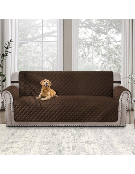 4 Seater Sofa Slipcover Reversible Couch Cover Dog Couch Cover Protector with Elastic Straps Enduring Sofa Covers for 4 Cushion Couch (4 Seater Sofa, Chocolate/Beige)