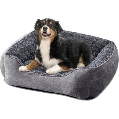 Rectangle Dog Bed for Large Medium Small Dogs Machine Washable Sleeping Dog Sofa Bed Non-Slip Bottom Breathable Soft Puppy Bed Durable Orthopedic Calming Pet Cuddler, Multiple Size, Grey