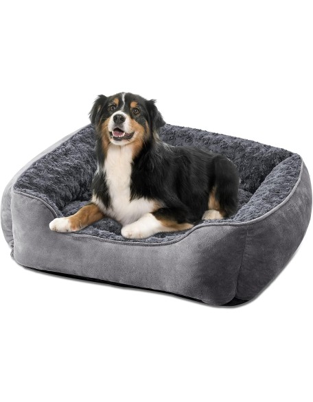 Rectangle Dog Bed for Large Medium Small Dogs Machine Washable Sleeping Dog Sofa Bed Non-Slip Bottom Breathable Soft Puppy Bed Durable Orthopedic Calming Pet Cuddler, Multiple Size, Grey