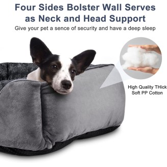 Rectangle Dog Bed for Large Medium Small Dogs Machine Washable Sleeping Dog Sofa Bed Non-Slip Bottom Breathable Soft Puppy Bed Durable Orthopedic Calming Pet Cuddler, Multiple Size, Grey