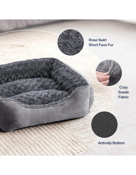 Rectangle Dog Bed for Large Medium Small Dogs Machine Washable Sleeping Dog Sofa Bed Non-Slip Bottom Breathable Soft Puppy Bed Durable Orthopedic Calming Pet Cuddler, Multiple Size, Grey