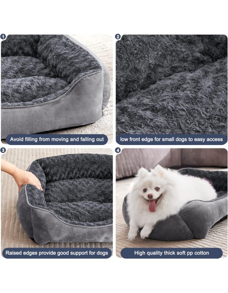 Rectangle Dog Bed for Large Medium Small Dogs Machine Washable Sleeping Dog Sofa Bed Non-Slip Bottom Breathable Soft Puppy Bed Durable Orthopedic Calming Pet Cuddler, Multiple Size, Grey