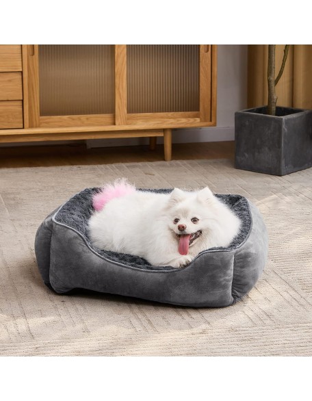 Rectangle Dog Bed for Large Medium Small Dogs Machine Washable Sleeping Dog Sofa Bed Non-Slip Bottom Breathable Soft Puppy Bed Durable Orthopedic Calming Pet Cuddler, Multiple Size, Grey