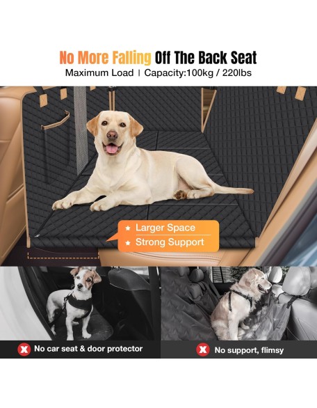 Dog Car Seat Cover with Hard Bottom, Car Back Seat Extender for Dogs, Dog Hammock for SUV Truck, Black