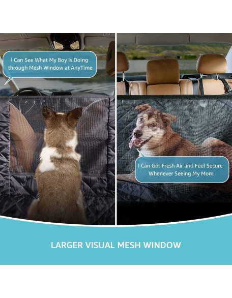 Dog Seat Cover, Waterproof Dog Car Seat Cover for Back Seat with Mesh Window Durable Scratchproof Nonslip Dog Car Hammock with Universal Size Fits for Cars, Trucks & SUVs