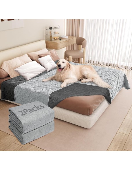 2 Packs Waterproof Dog Blankets Washable for Large Dog, Pet Couch Covers Protect Bed Sofa Furniture, Soft Reversible Dog Blankets Anti Scratches Dirty for Puppy Kids (82"×82", Light/Dark Grey)