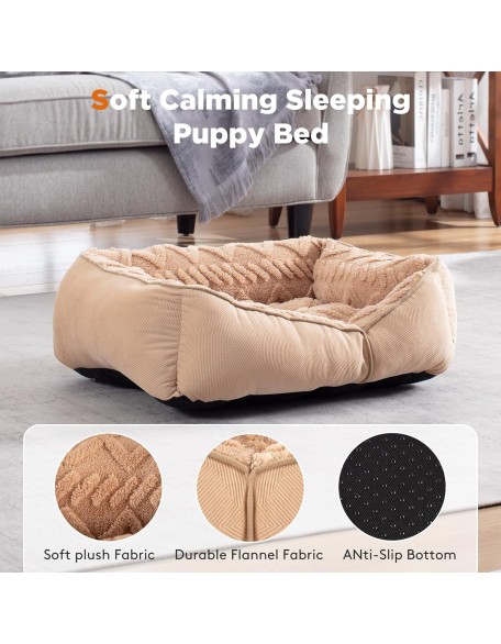 Rectangle Dog Bed for Medium Large Dogs Machine Washable Sleeping Sofa Non-Slip Bottom Cat Beds for Indoor Cats Warming Soft Calming Sleeping Puppy Bed Sturdy Pet Bed (M (30"x 24"x 9"), Brown)