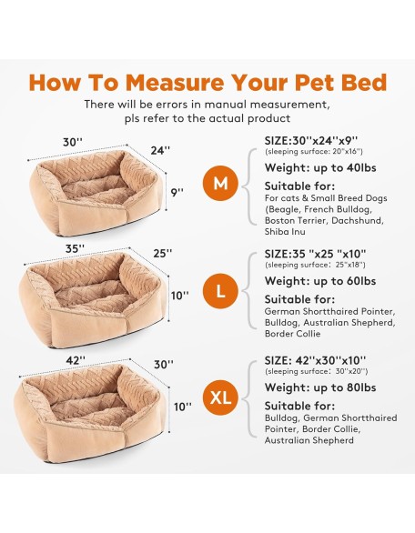 Rectangle Dog Bed for Medium Large Dogs Machine Washable Sleeping Sofa Non-Slip Bottom Cat Beds for Indoor Cats Warming Soft Calming Sleeping Puppy Bed Sturdy Pet Bed (M (30"x 24"x 9"), Brown)