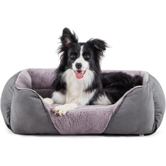 Dog Beds for Medium Dogs Washable, Calming Dog Bed Medium Size Dog, Soft Rectangle Pet Beds Sofa Cuddler, Orthopedic Sleeping Rabbit-Velvet Cozy Puppy Bed with Anti-Slip Bottom (30x24in, Grey)