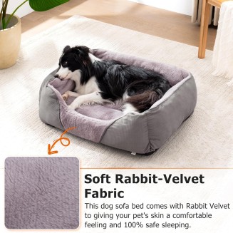 Dog Beds for Medium Dogs Washable, Calming Dog Bed Medium Size Dog, Soft Rectangle Pet Beds Sofa Cuddler, Orthopedic Sleeping Rabbit-Velvet Cozy Puppy Bed with Anti-Slip Bottom (30x24in, Grey)