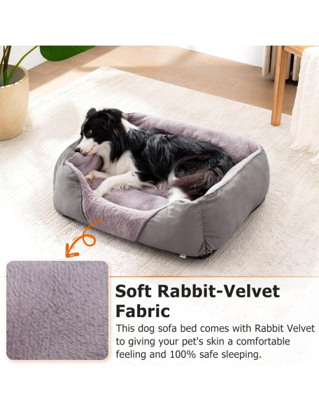 Dog Beds for Medium Dogs Washable, Calming Dog Bed Medium Size Dog, Soft Rectangle Pet Beds Sofa Cuddler, Orthopedic Sleeping Rabbit-Velvet Cozy Puppy Bed with Anti-Slip Bottom (30x24in, Grey)