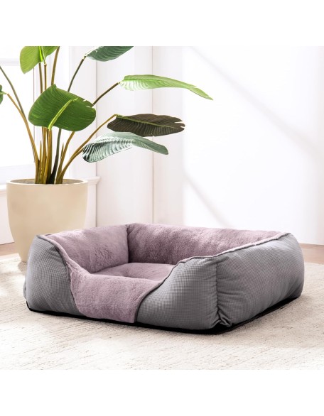 Dog Beds for Medium Dogs Washable, Calming Dog Bed Medium Size Dog, Soft Rectangle Pet Beds Sofa Cuddler, Orthopedic Sleeping Rabbit-Velvet Cozy Puppy Bed with Anti-Slip Bottom (30x24in, Grey)