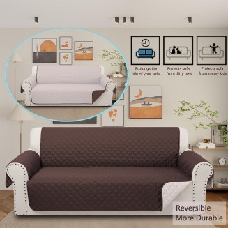 Reversible 4 Seater Sofa Cover 91 Inch Large Couch Cover Furniture Protector(Sofa XX-Large,Chocolate/Beige)