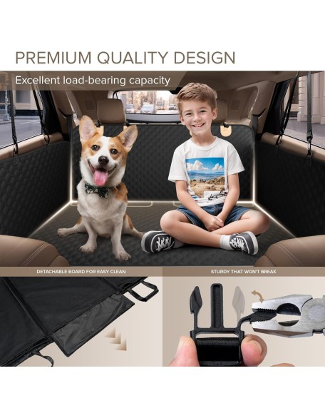 Back Seat Extender for Dogs, Heavy Duty Dog Car Seat Cover for Back Seat and Aggressive Chewer, Large Hard Bottom Car Seat Cover for Dogs, Dog Hammock for Car, Travel Dog Car Bed for Car, SUV, Truck