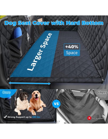 Back Seat Extender for Dogs, Dog Car Seat Cover with Hard Bottom Dog Car Seat Bed Waterproof Dog Hammock for Car Pet Backseat Protector with Mesh Window and Storage Pocket for Car, SUV